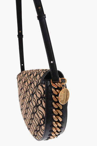 All-Over S-Wave Motif Fabric and Faux Leather Saddle Bag