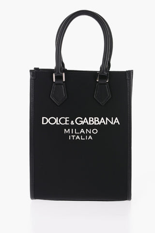 Nylon and Leather Tote Bag with Embossed Logo