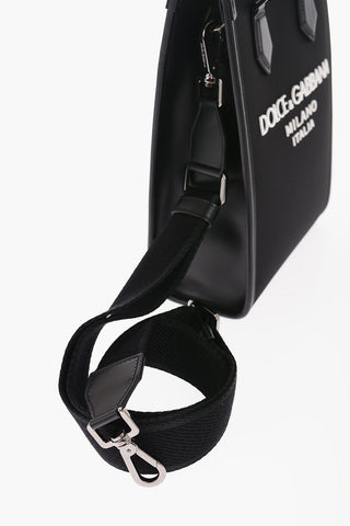 Nylon and Leather Tote Bag with Embossed Logo