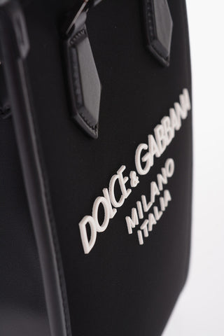 Nylon and Leather Tote Bag with Embossed Logo
