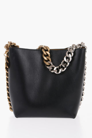Faux Leather Bucket Bag with Two-Tone Chain