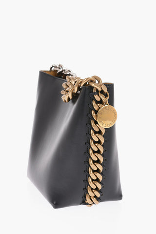 Faux Leather Bucket Bag with Two-Tone Chain
