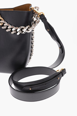 Faux Leather Bucket Bag with Two-Tone Chain