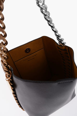 Faux Leather Bucket Bag with Two-Tone Chain