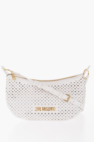 LOVE Perforated Faux Leather Crossbody Bag with Heart-Shaped Details