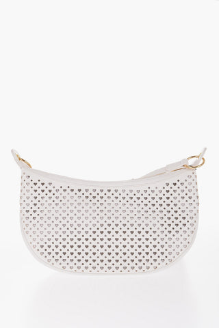 LOVE Perforated Faux Leather Crossbody Bag with Heart-Shaped Details