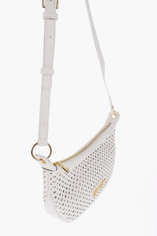 LOVE Perforated Faux Leather Crossbody Bag with Heart-Shaped Details