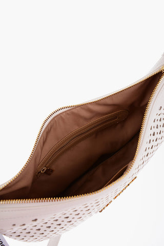 LOVE Perforated Faux Leather Crossbody Bag with Heart-Shaped Details