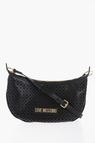 LOVE Faux Leather Hobo Bag With  All-Over Heart Shaped Openwork