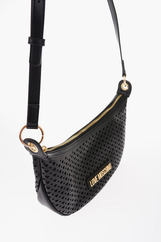 LOVE Faux Leather Hobo Bag With  All-Over Heart Shaped Openwork