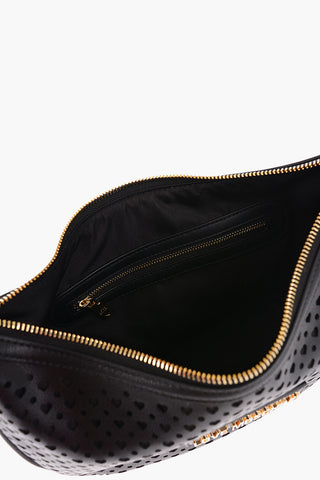 LOVE Faux Leather Hobo Bag With  All-Over Heart Shaped Openwork