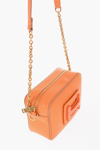 Camera Bag in Pelle Martellata con Catena Dorata