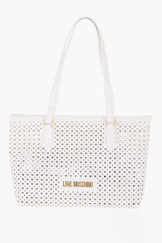 LOVE Faux Leather Tote Bag With  All-Over Heart Shaped Openwork