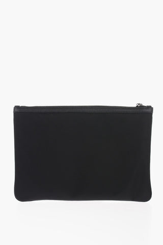 Solid Color Leather and Fabric Clutch with Metal Detail