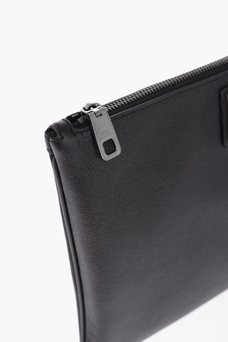 Solid Color Leather and Fabric Clutch with Metal Detail
