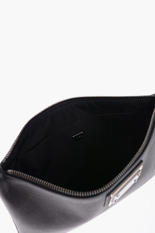 Solid Color Leather and Fabric Clutch with Metal Detail