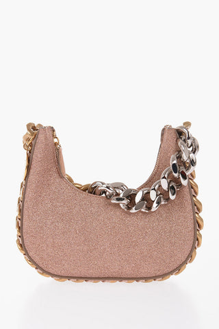 Glittered Faux Leather Mini Hobo Bag with Gradient Chain Detail