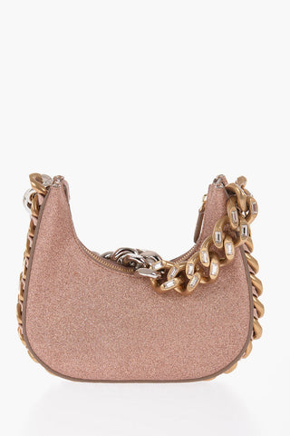 Glittered Faux Leather Mini Hobo Bag with Gradient Chain Detail
