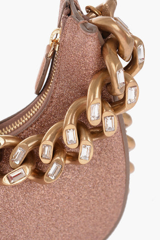 Glittered Faux Leather Mini Hobo Bag with Gradient Chain Detail