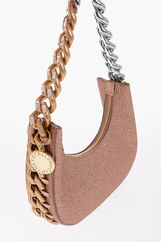 Glittered Faux Leather Mini Hobo Bag with Gradient Chain Detail