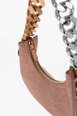 Glittered Faux Leather Mini Hobo Bag with Gradient Chain Detail