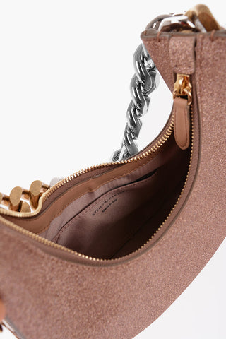 Glittered Faux Leather Mini Hobo Bag with Gradient Chain Detail