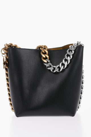 Faux Leather Bucket Bag with Two-Tone Chain
