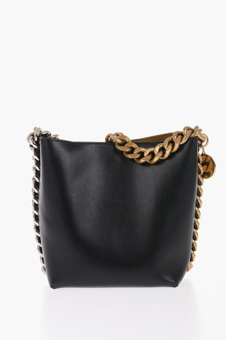 Faux Leather Bucket Bag with Two-Tone Chain