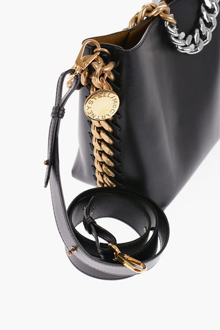 Faux Leather Bucket Bag with Two-Tone Chain