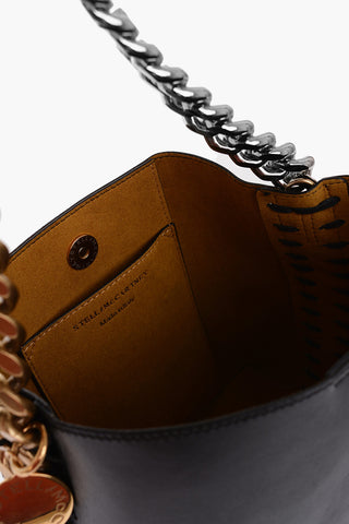 Faux Leather Bucket Bag with Two-Tone Chain