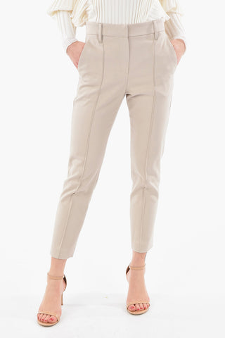 High-Waisted Cigarette Silhouette Trousersa with Back Jewelry