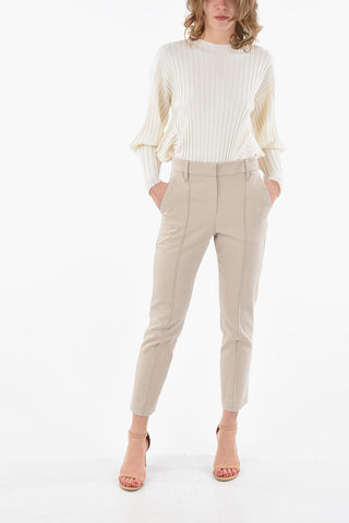 High-Waisted Cigarette Silhouette Trousersa with Back Jewelry