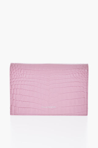 Crocodile Effect Leather Shoulder Bag with Central Skull
