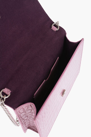 Crocodile Effect Leather Shoulder Bag with Central Skull