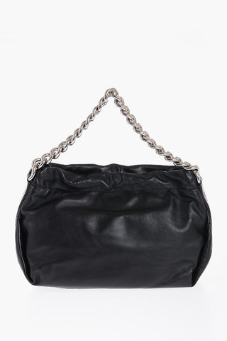 Leather Shoulder Bag with Silver Chain