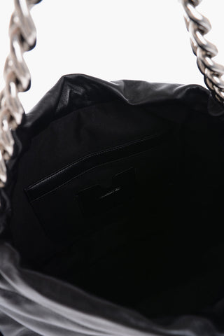 Leather Shoulder Bag with Silver Chain