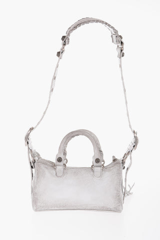 Textured Leather Mini Bowler Bag with Studs and Mirror