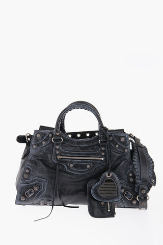 Vintage Effect Leather NEO CAGOLE CITY Handbag with Metal Details and Removable Shoulder Strap
