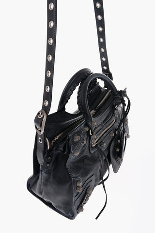 Vintage Effect Leather NEO CAGOLE CITY Handbag with Metal Details and Removable Shoulder Strap
