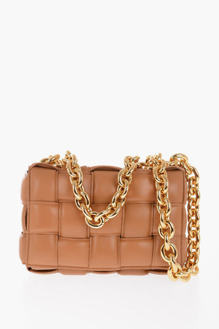 braided Nappa Leather CHAIN CASSETTE Shoulder Bag with Chain Golden