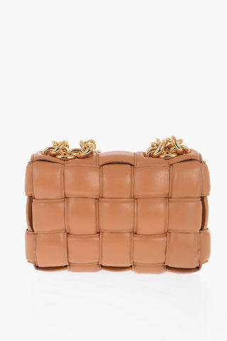braided Nappa Leather CHAIN CASSETTE Shoulder Bag with Chain Golden