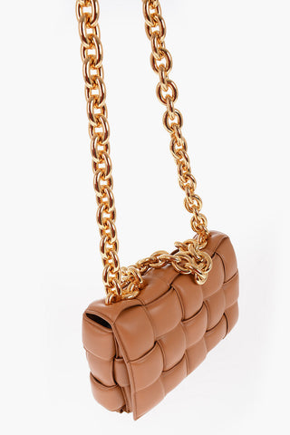 braided Nappa Leather CHAIN CASSETTE Shoulder Bag with Chain Golden