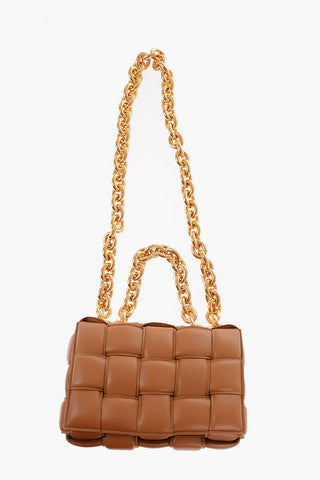 braided Nappa Leather CHAIN CASSETTE Shoulder Bag with Chain Golden