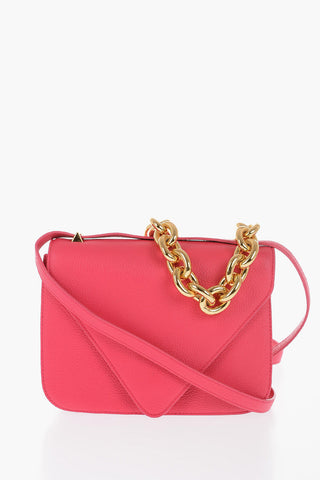 Leather SMALL MOUNT Messenger Bag with Golden Chain and Removable Shoulder Strap