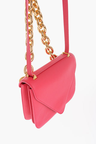 Leather SMALL MOUNT Messenger Bag with Golden Chain and Removable Shoulder Strap