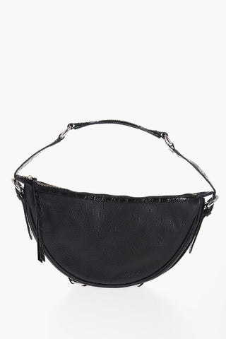 Borsa Hobo GIB in Pelle Martellata a Tinta Unita con Dettagli Effetto Coccodrillo