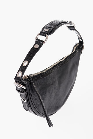 Solid Color Textured Leather GIB Hobo Bag with Crocodile Effect Details