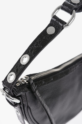 Borsa Hobo GIB in Pelle Martellata a Tinta Unita con Dettagli Effetto Coccodrillo