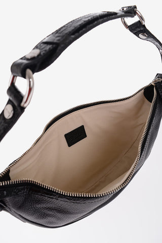 Solid Color Textured Leather GIB Hobo Bag with Crocodile Effect Details