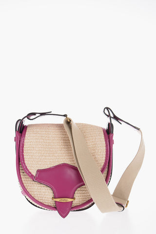 Borsa a Spalla in Raffia con Finiture in Pelle